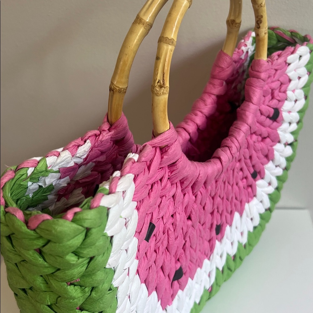 Pink and Green Woven Tote Bag - Picture 4 of 10